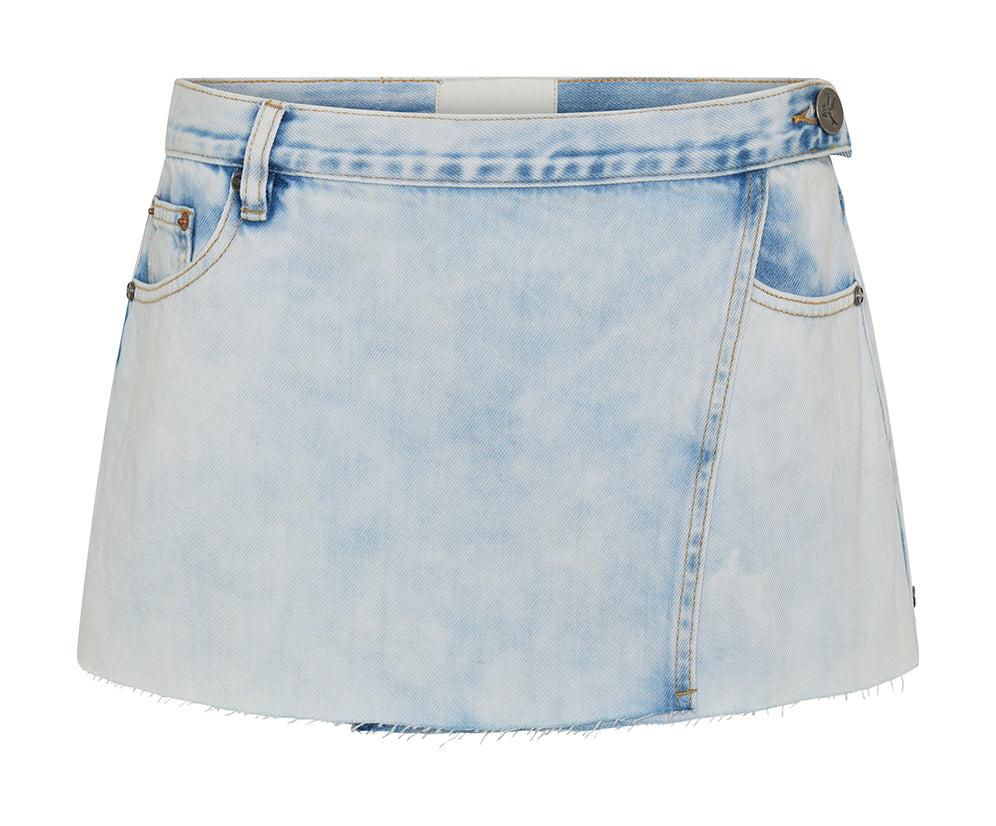 Wrap Low Waist Mini Denim Skirt - Depeche Blue