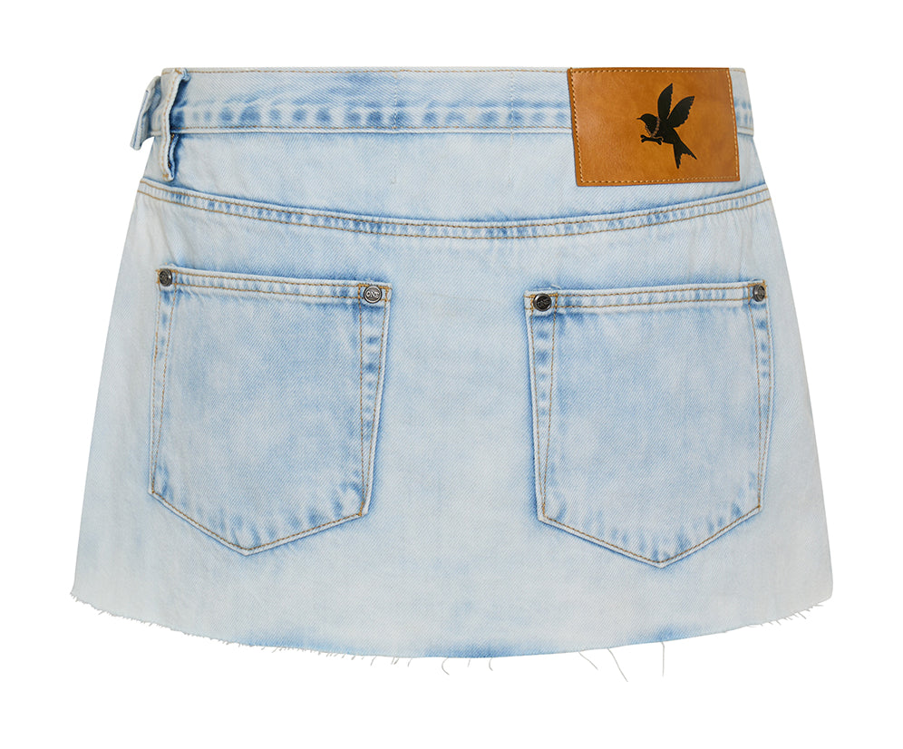 Wrap Low Waist Mini Denim Skirt - Depeche Blue