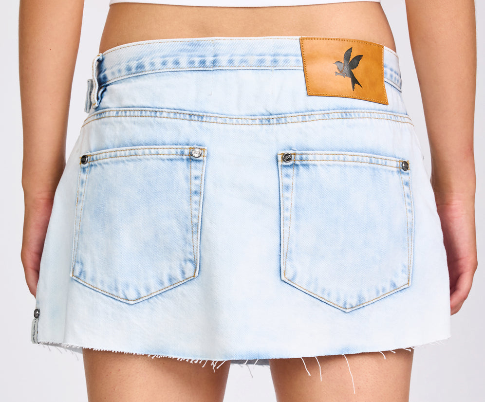Wrap Low Waist Mini Denim Skirt - Depeche Blue