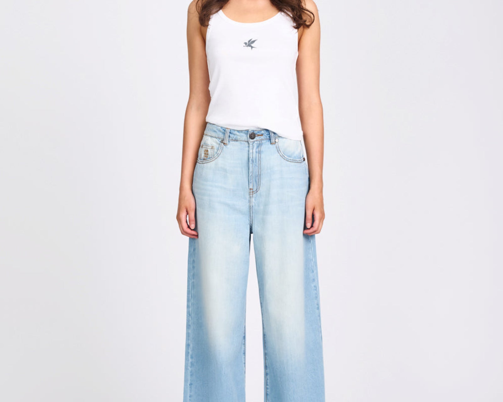 Love Machines Mid Waist Super Wide Leg Denim Jeans - Cool Blue