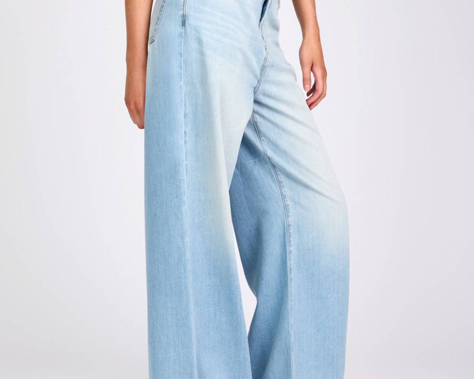 Love Machines Mid Waist Super Wide Leg Denim Jeans - Cool Blue
