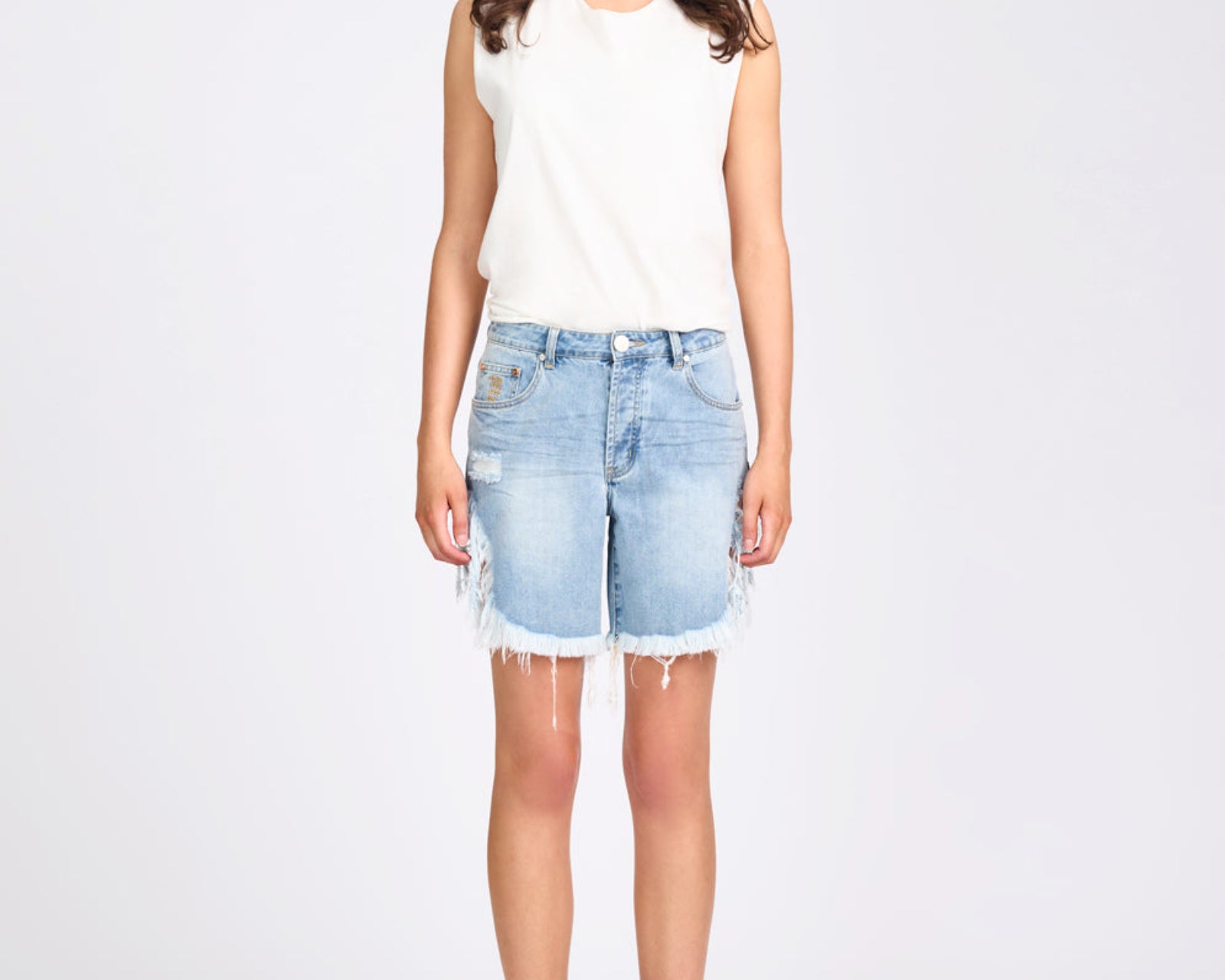 Frankies High Waist Long Length Denim Shorts