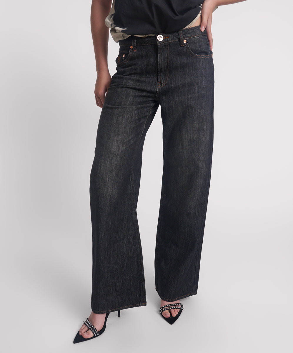 Products Jackson Mid Waist Wide Leg Denim Jeans - Raw Black