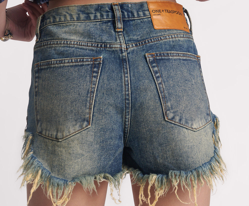 Outlaws Low Waist Mid Length Denim Shorts - Phoenix Blue