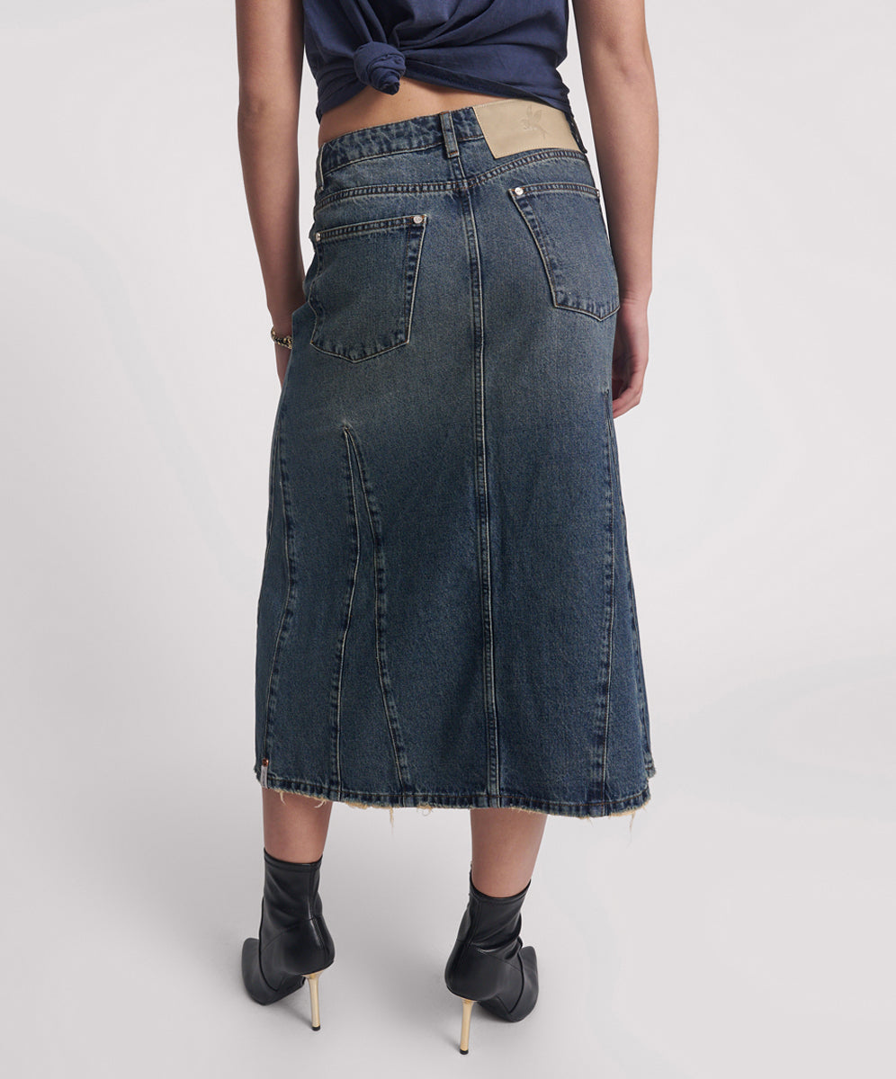 Cruiser Mid Waist Midi Denim Skirt - Colorado Blue