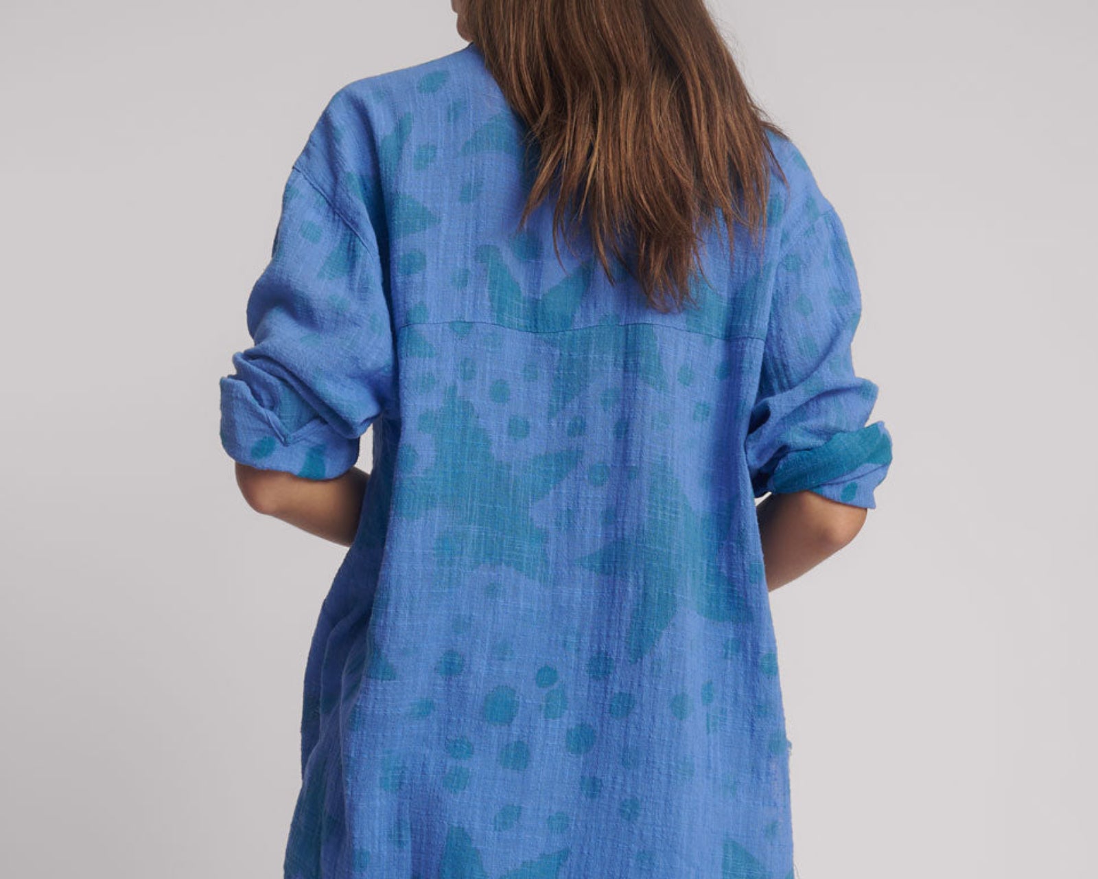 Polka Star Hand Print Muslin Longline Shirt - Blue