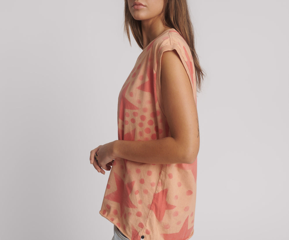 Polka Star Hand Sprayed Howdy Unisex Tank Top - Peach