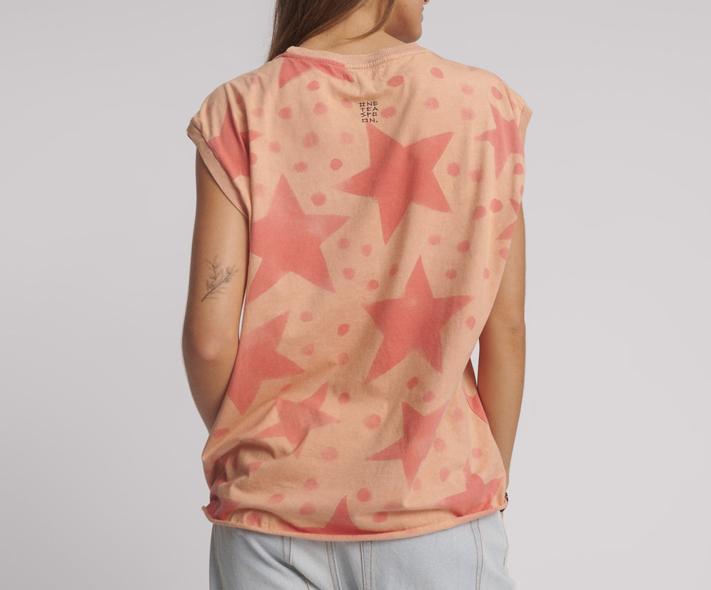 Polka Star Hand Sprayed Howdy Unisex Tank Top - Peach