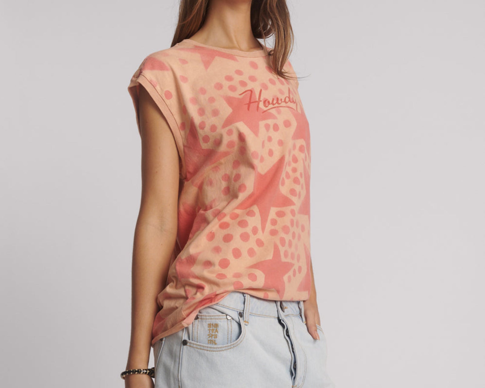 Polka Star Hand Sprayed Howdy Unisex Tank Top - Peach