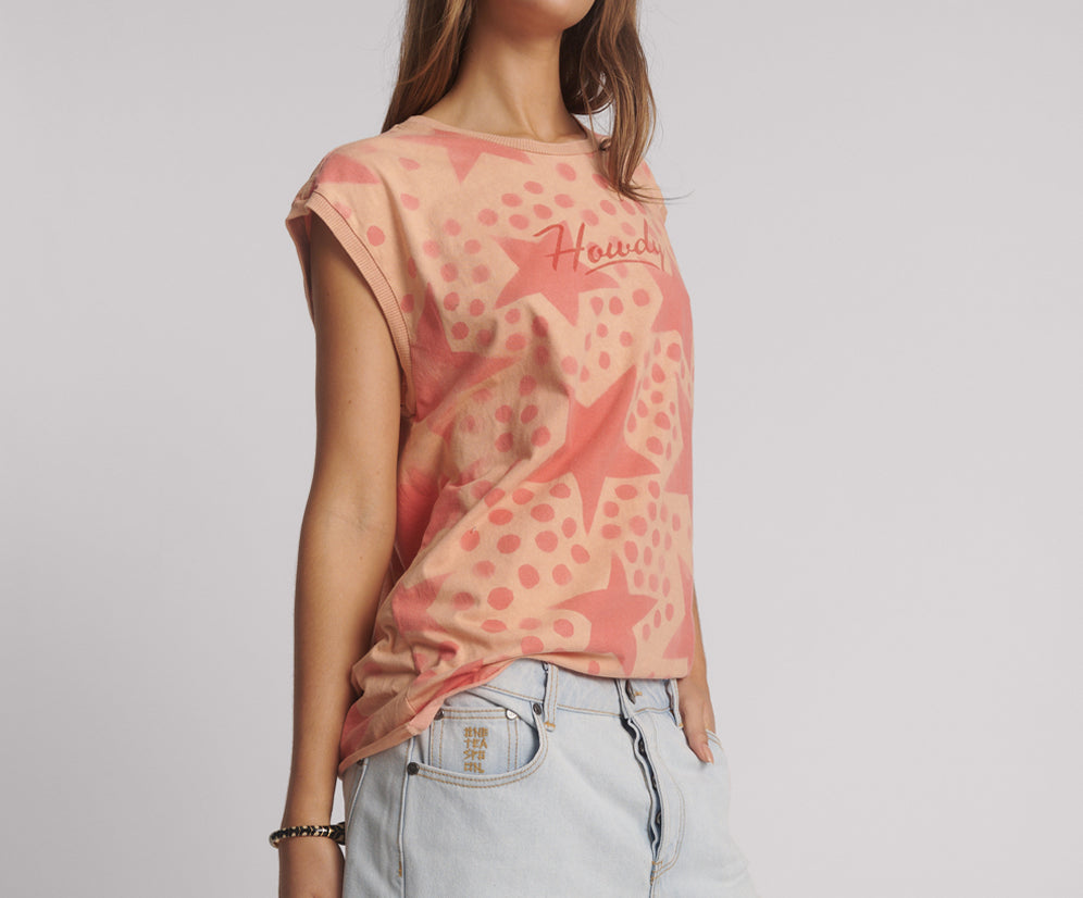 Polka Star Hand Sprayed Howdy Unisex Tank Top - Peach