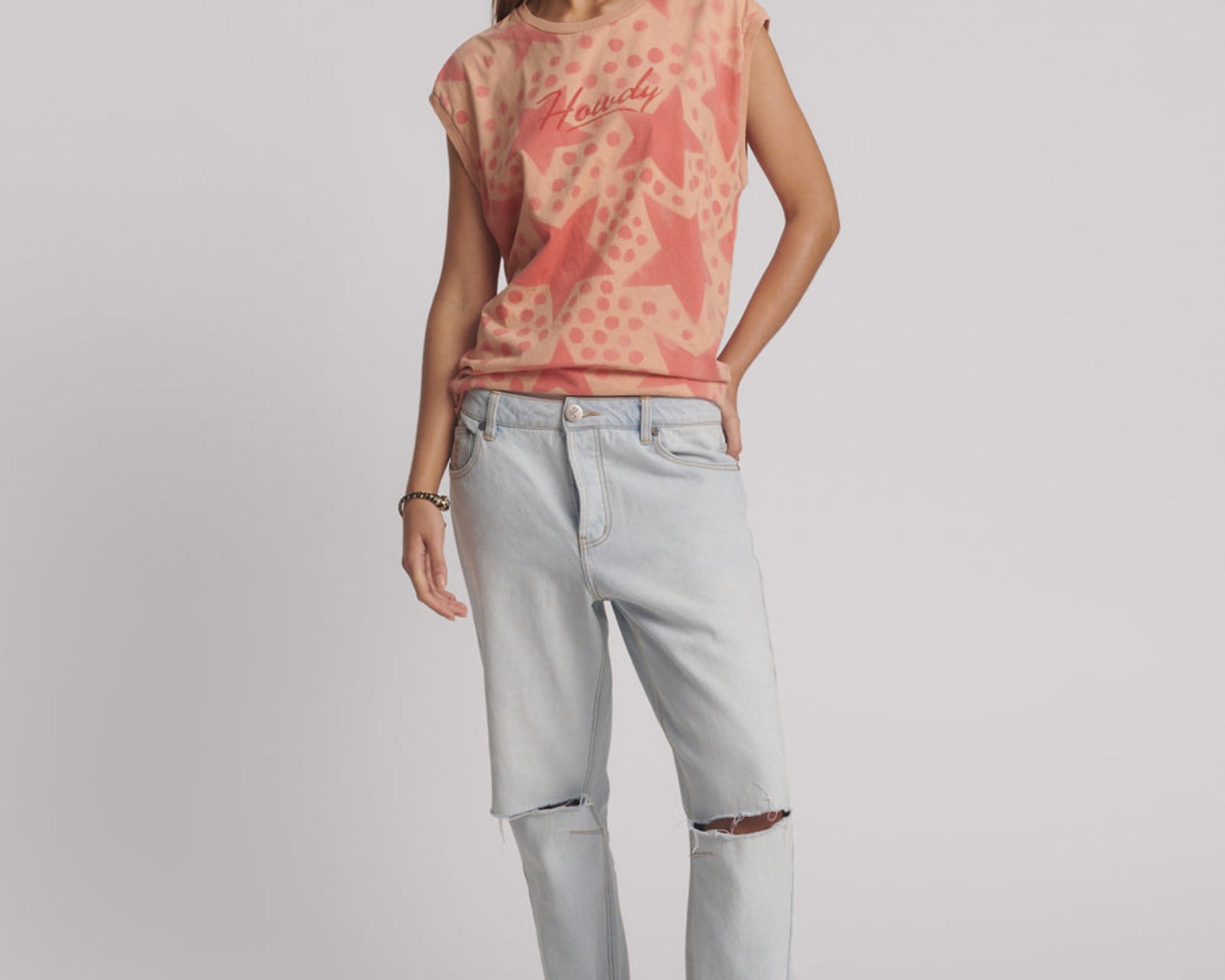 Polka Star Hand Sprayed Howdy Unisex Tank Top - Peach