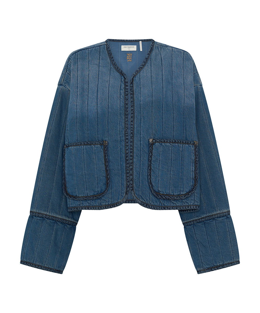 New Season Denim Wadded Jacket - Deep Pacifica Blue