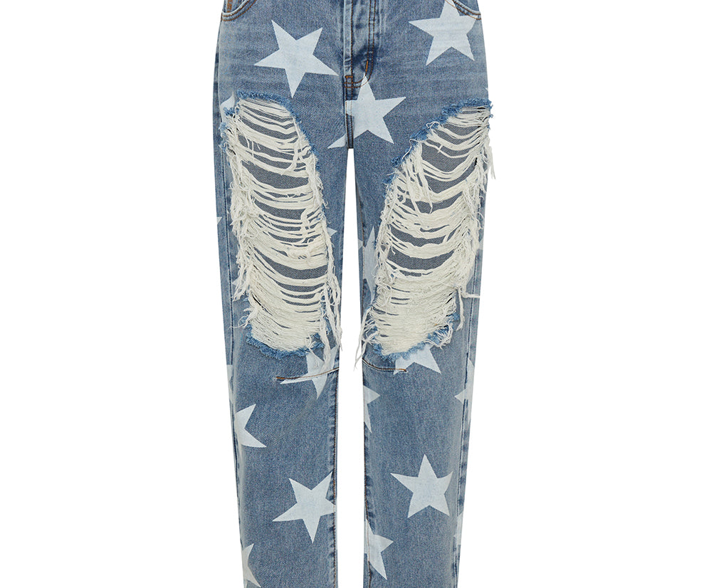 Saints Low Waist Boyfriend Denim Jeans - Starwash Blue