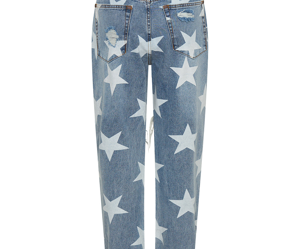 Saints Low Waist Boyfriend Denim Jeans - Starwash Blue