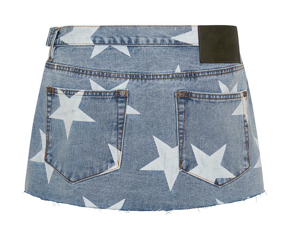 Wrap Low Waist Mini Denim Skirt - Starwash Blue