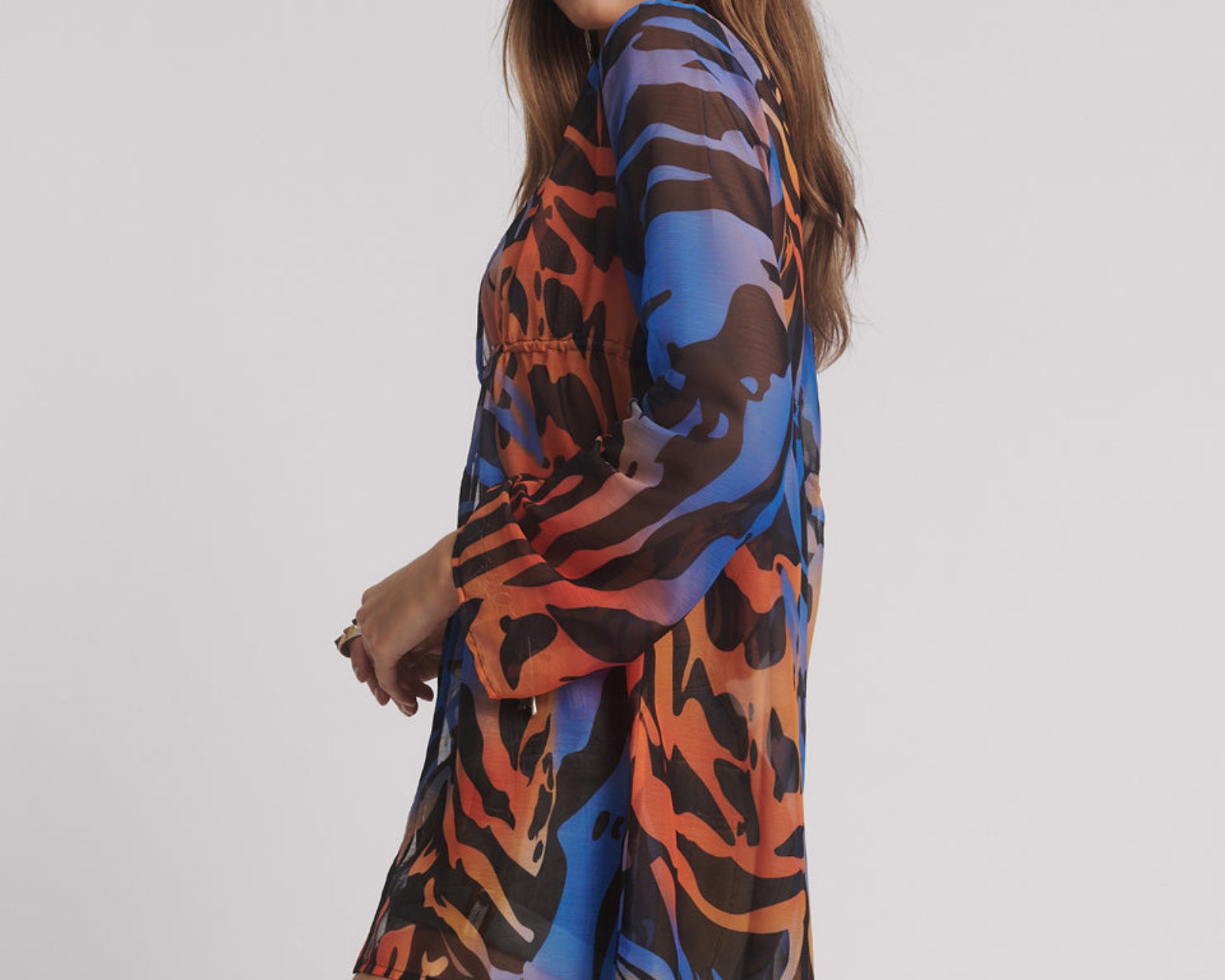 Tropical Chiffon Beach Cover Up Tie Top - Multi