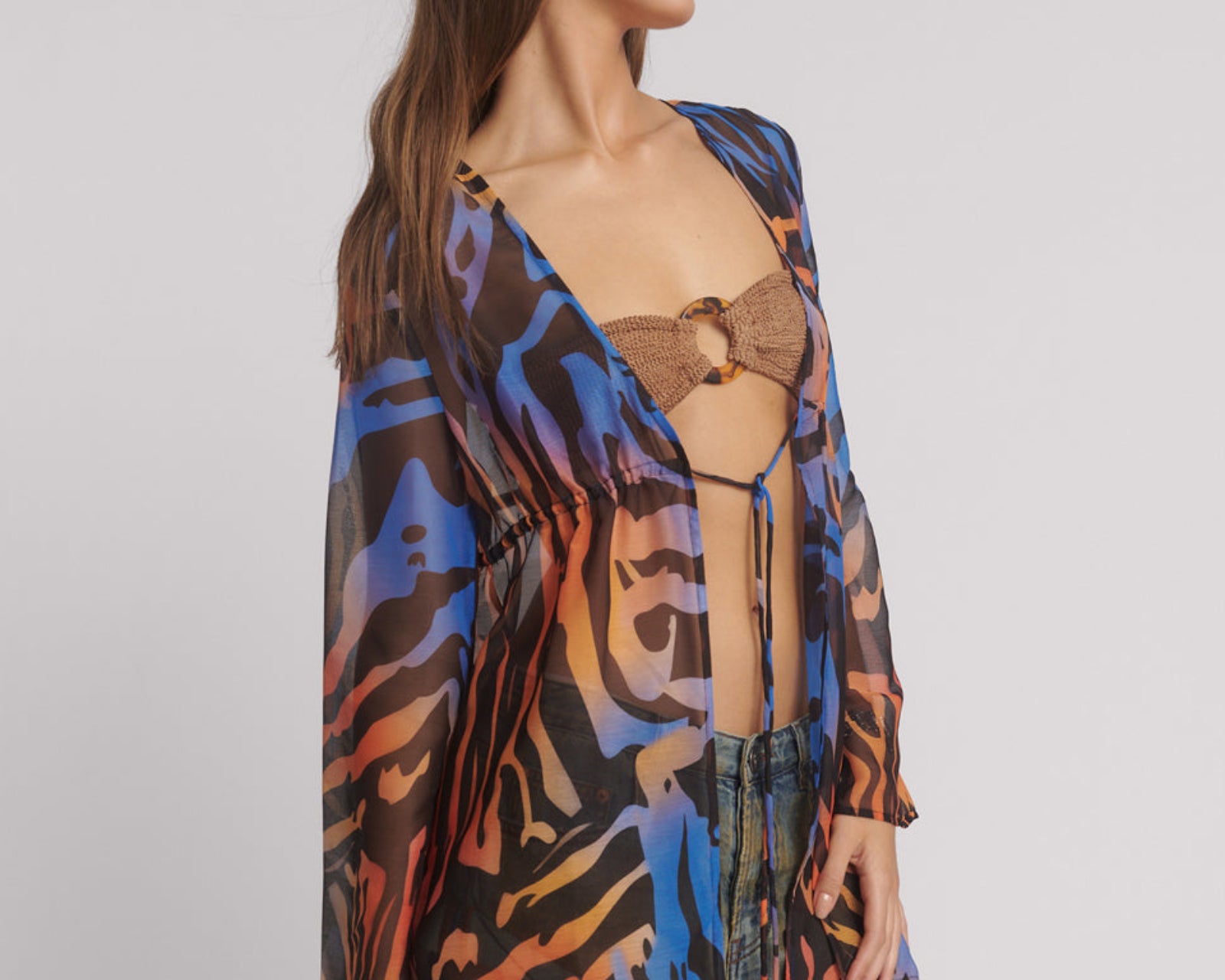 Tropical Chiffon Beach Cover Up Tie Top - Multi