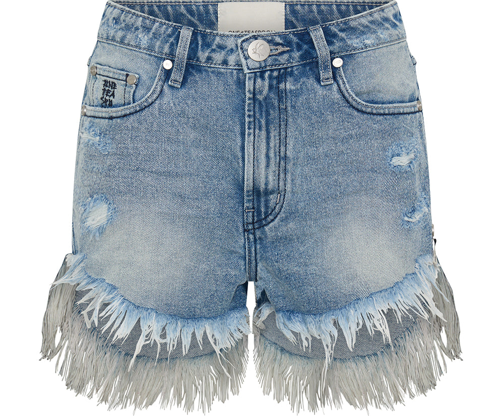 Outlaws Mid Waist Mid Length Denim Shorts - Salty Dog Blue