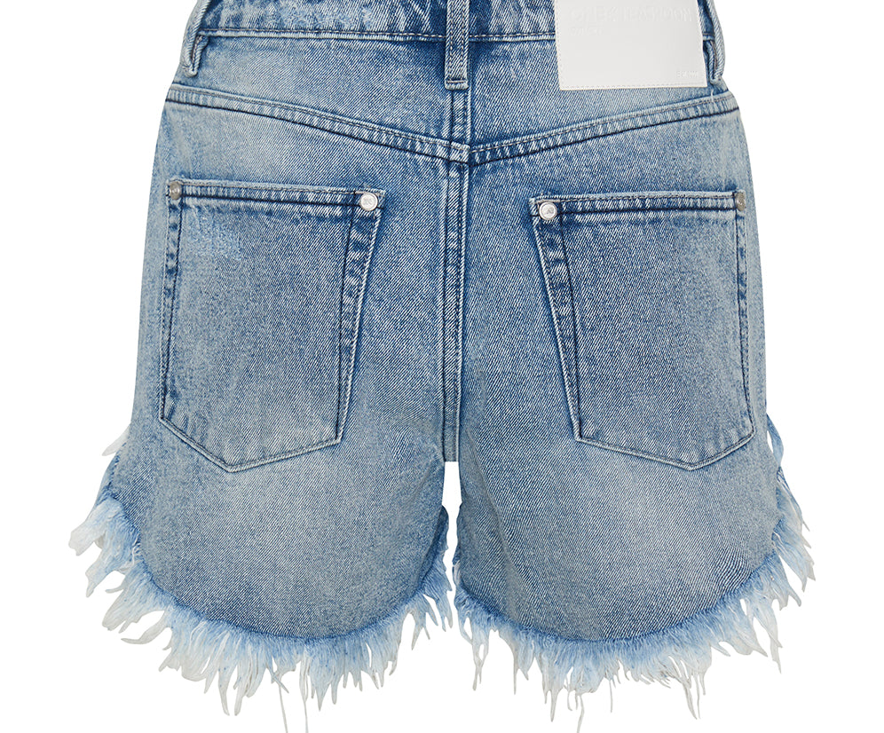 Outlaws Mid Waist Mid Length Denim Shorts - Salty Dog Blue