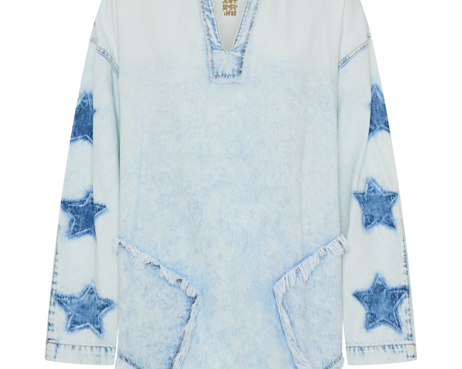 Le Captain Star Pullover Denim Mini Shirt Dress - Depeche Blue