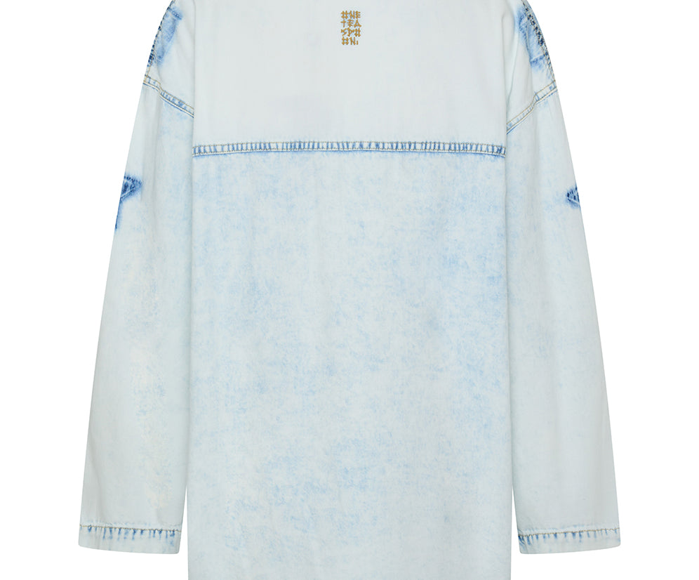 Le Captain Star Pullover Denim Mini Shirt Dress - Depeche Blue