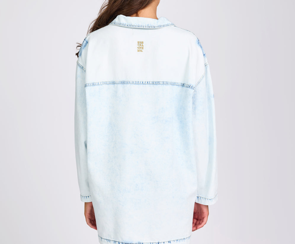 Le Captain Star Pullover Denim Mini Shirt Dress - Depeche Blue