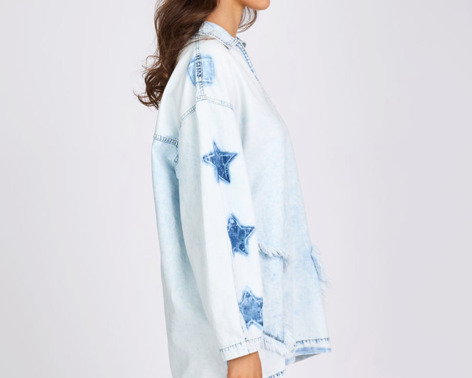 Le Captain Star Pullover Denim Mini Shirt Dress - Depeche Blue