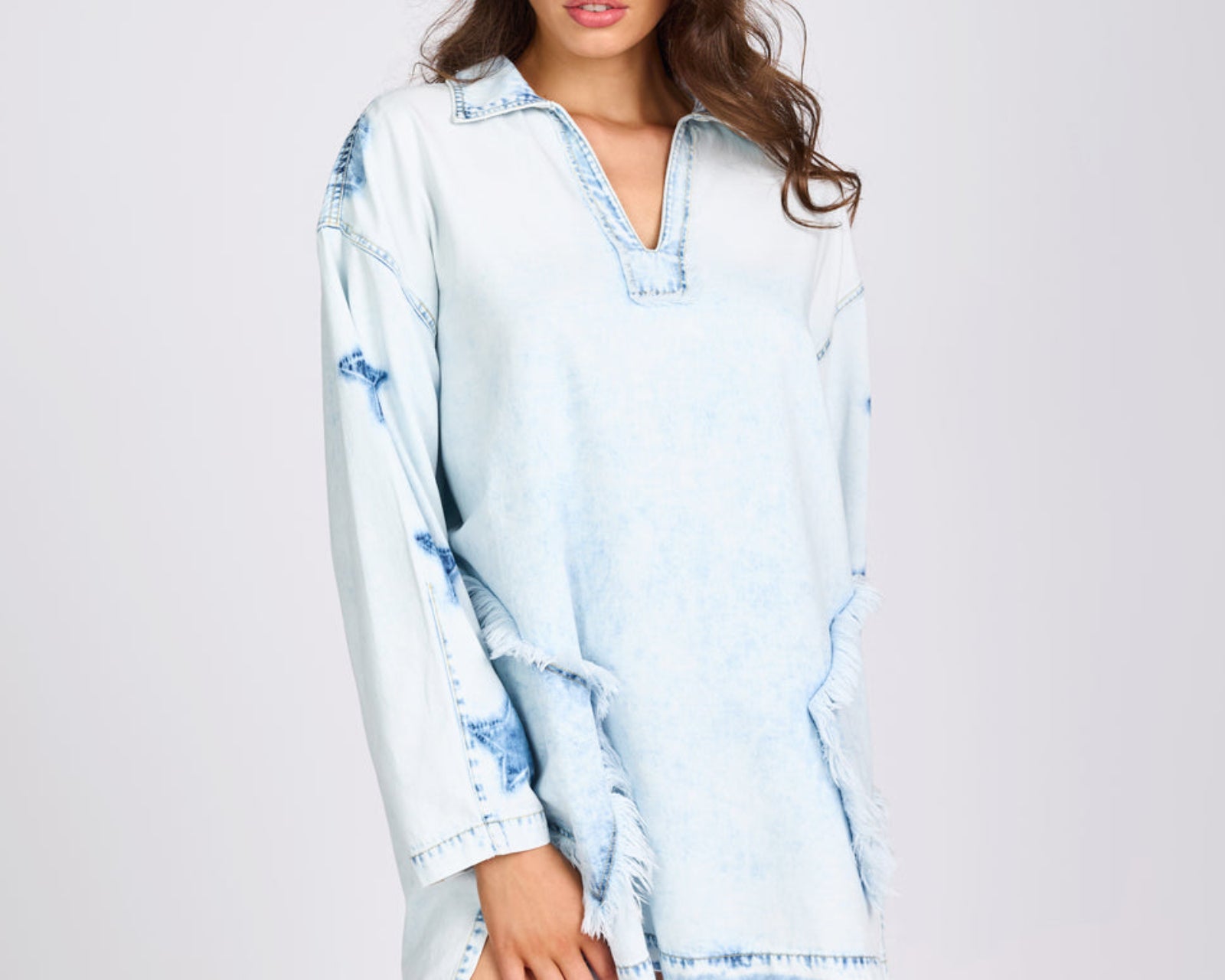 Le Captain Star Pullover Denim Mini Shirt Dress - Depeche Blue