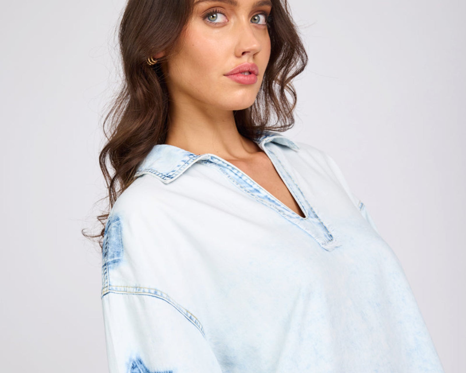 Le Captain Star Pullover Denim Mini Shirt Dress - Depeche Blue