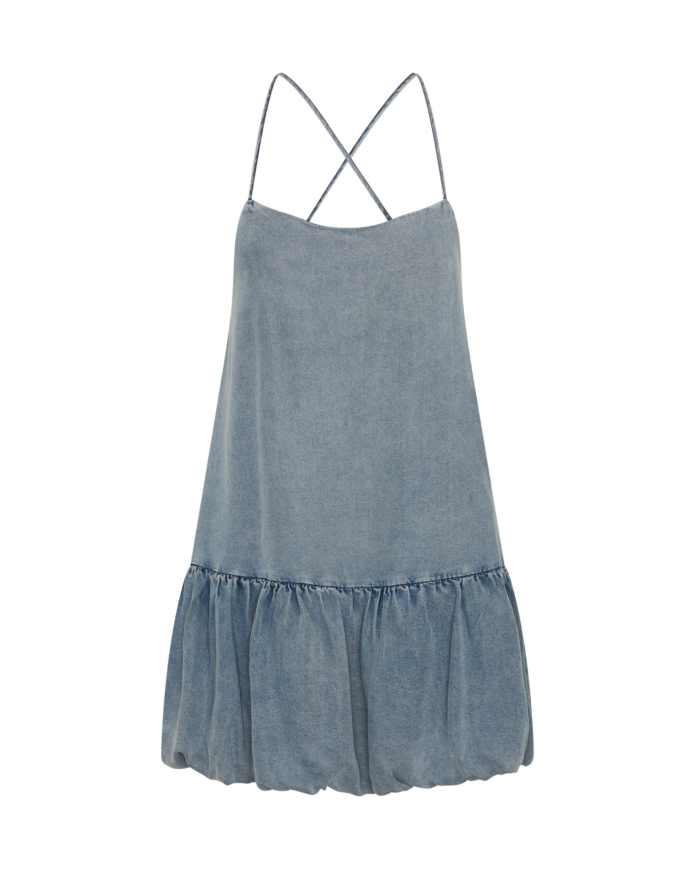 Tencel Bubble Hem Mini Slip Dress - Washed Blue | One Teaspoon USA