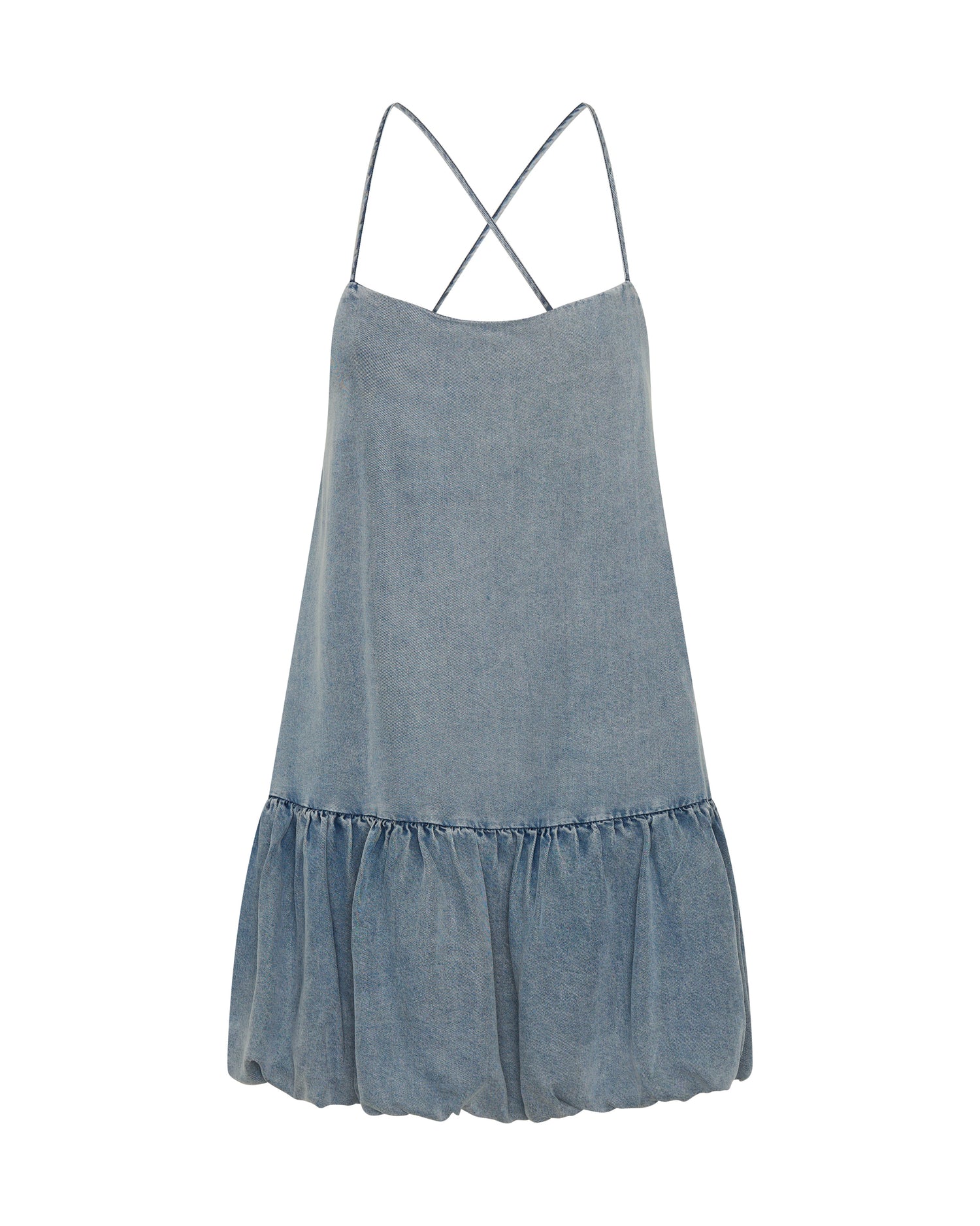 New Arrivals Tencel Bubble Hem Mini Slip Dress - Washed Blue