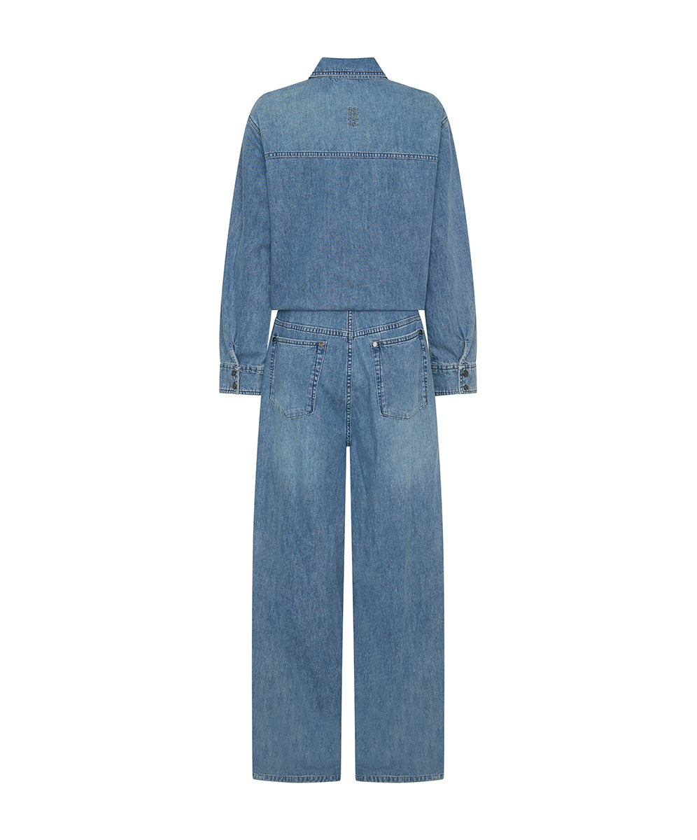 Izzy Drawstring Boiler Denim Jumpsuit - Salty Dog Blue | One