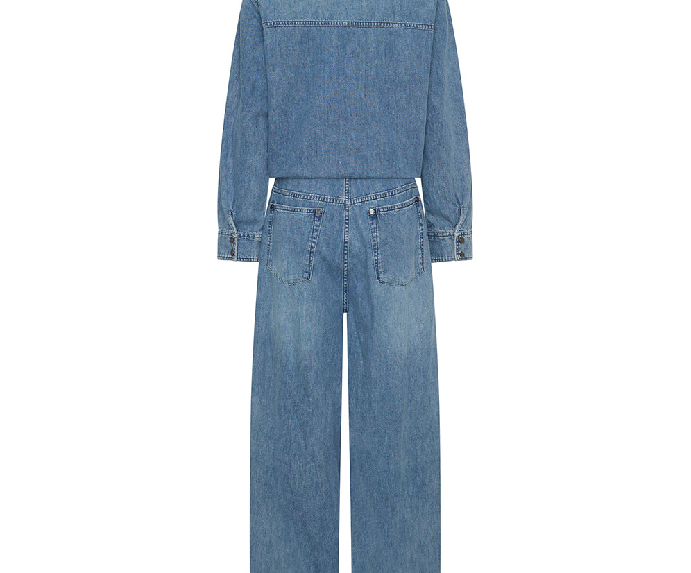 Izzy Drawstring Boiler Denim Jumpsuit - Salty Dog Blue