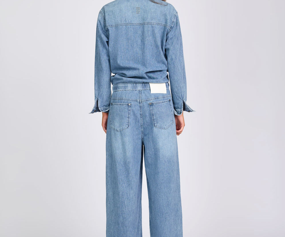 Izzy Drawstring Boiler Denim Jumpsuit - Salty Dog Blue