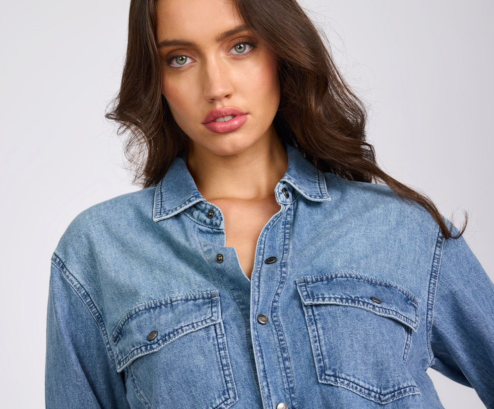 Izzy Drawstring Boiler Denim Jumpsuit - Salty Dog Blue