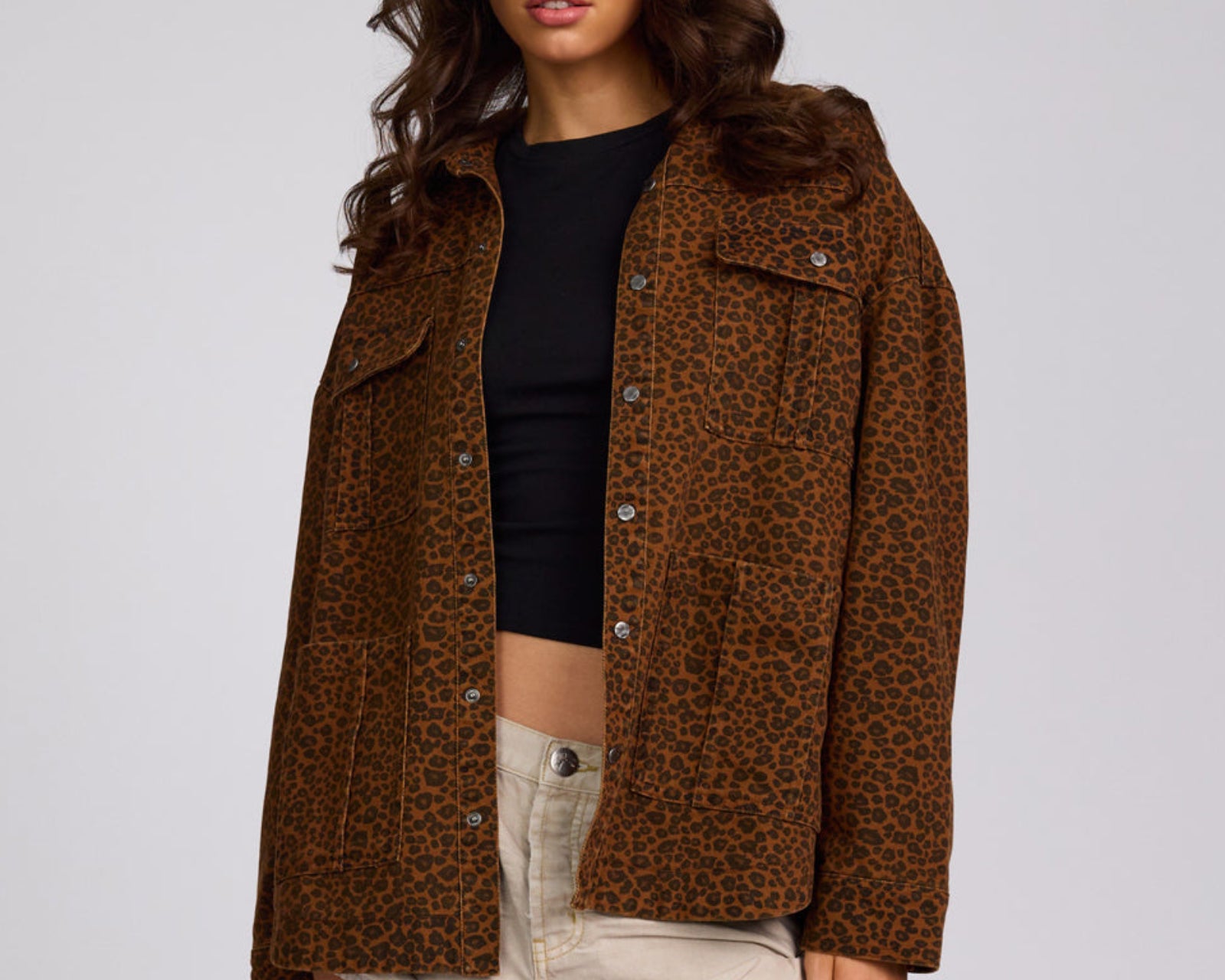 Longline Denim Jacket - Cheetah Print