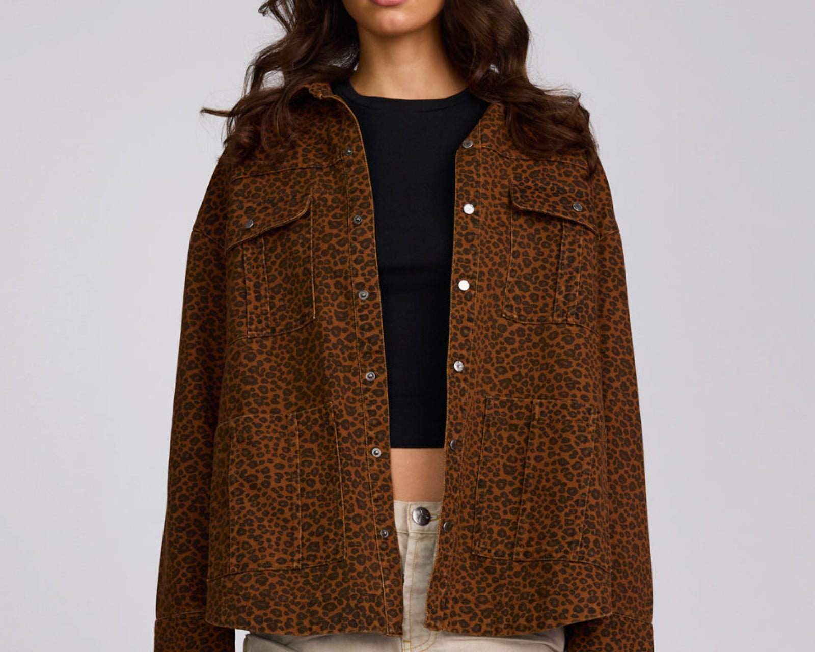 Longline Denim Jacket - Cheetah Print