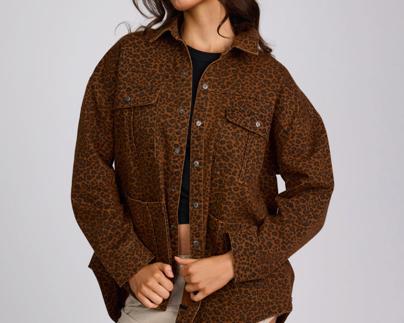 Longline Denim Jacket - Cheetah Print