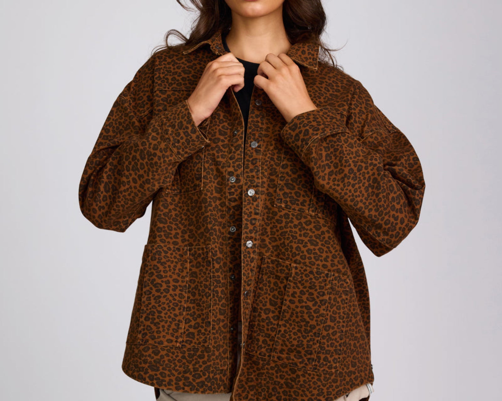 Longline Denim Jacket - Cheetah Print