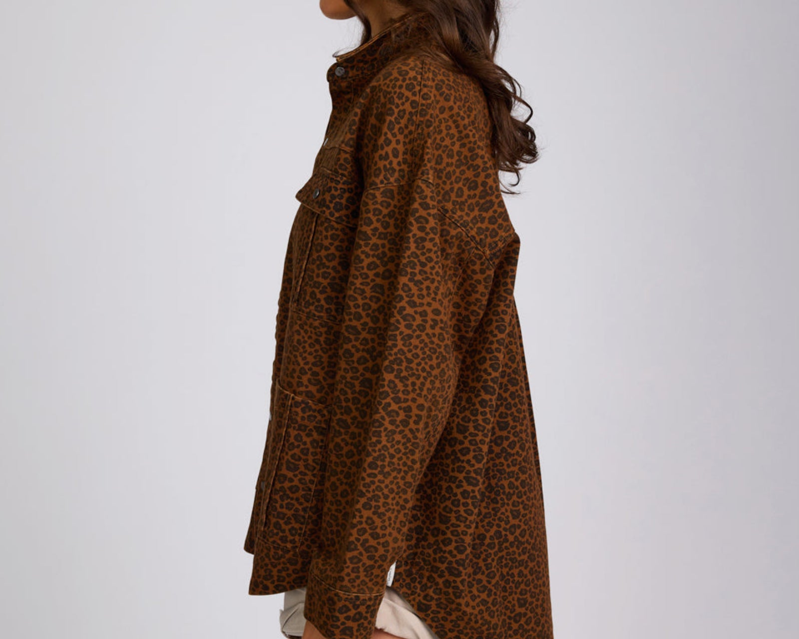 Longline Denim Jacket - Cheetah Print