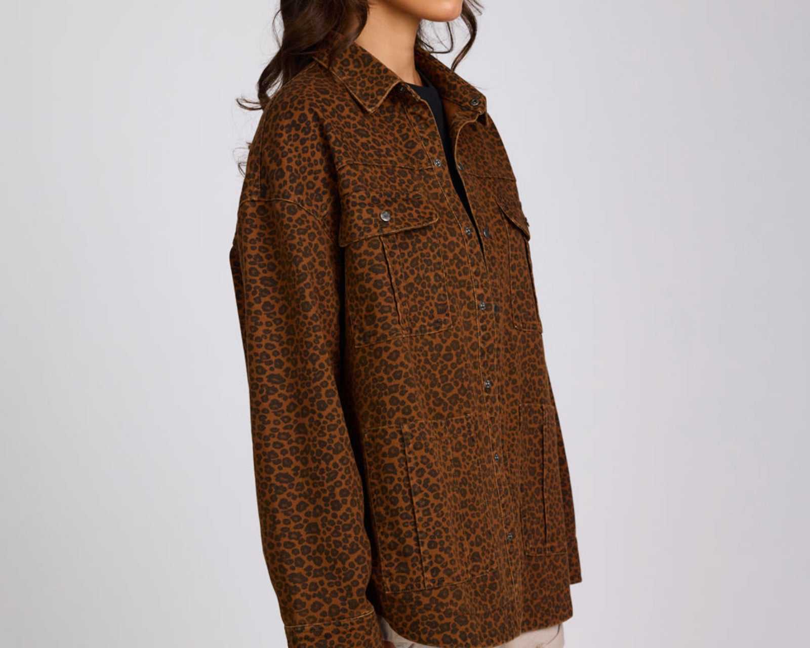 Longline Denim Jacket - Cheetah Print
