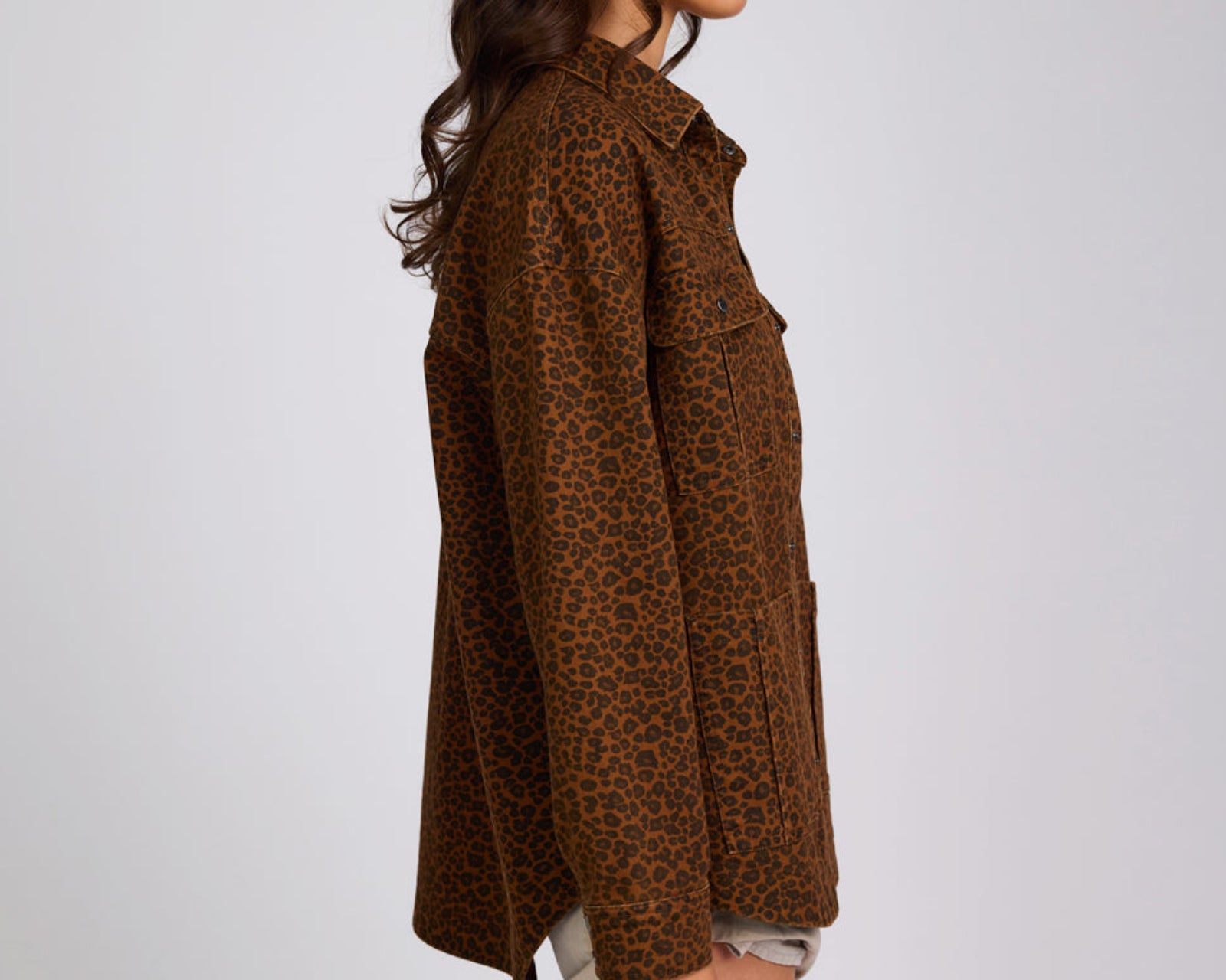 Longline Denim Jacket - Cheetah Print