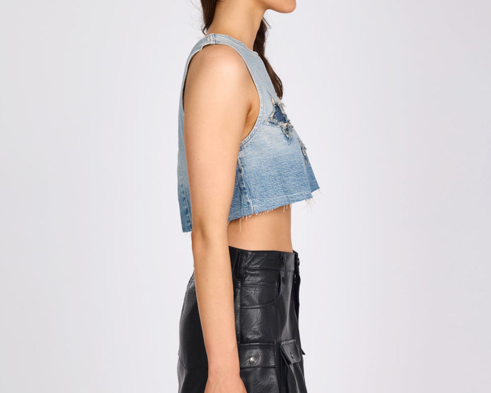 Star Cropped Denim Top - Pacifica Blue