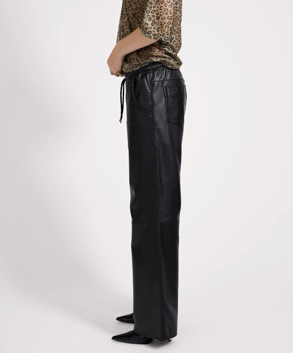 Roadhouse Mid Waist Wide Leg Drawstring Leather Pants