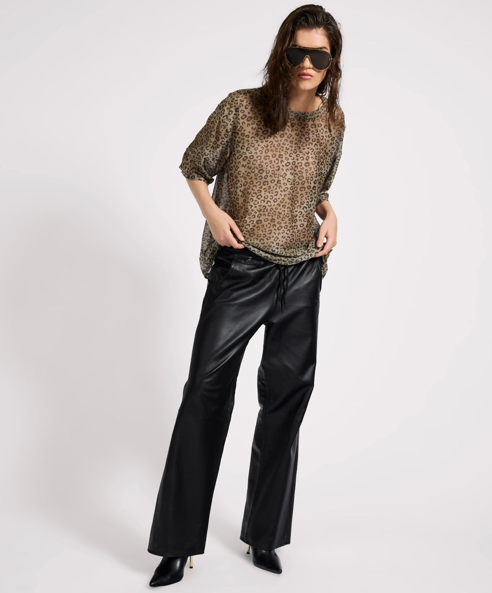 Roadhouse Mid Waist Wide Leg Drawstring Leather Pants