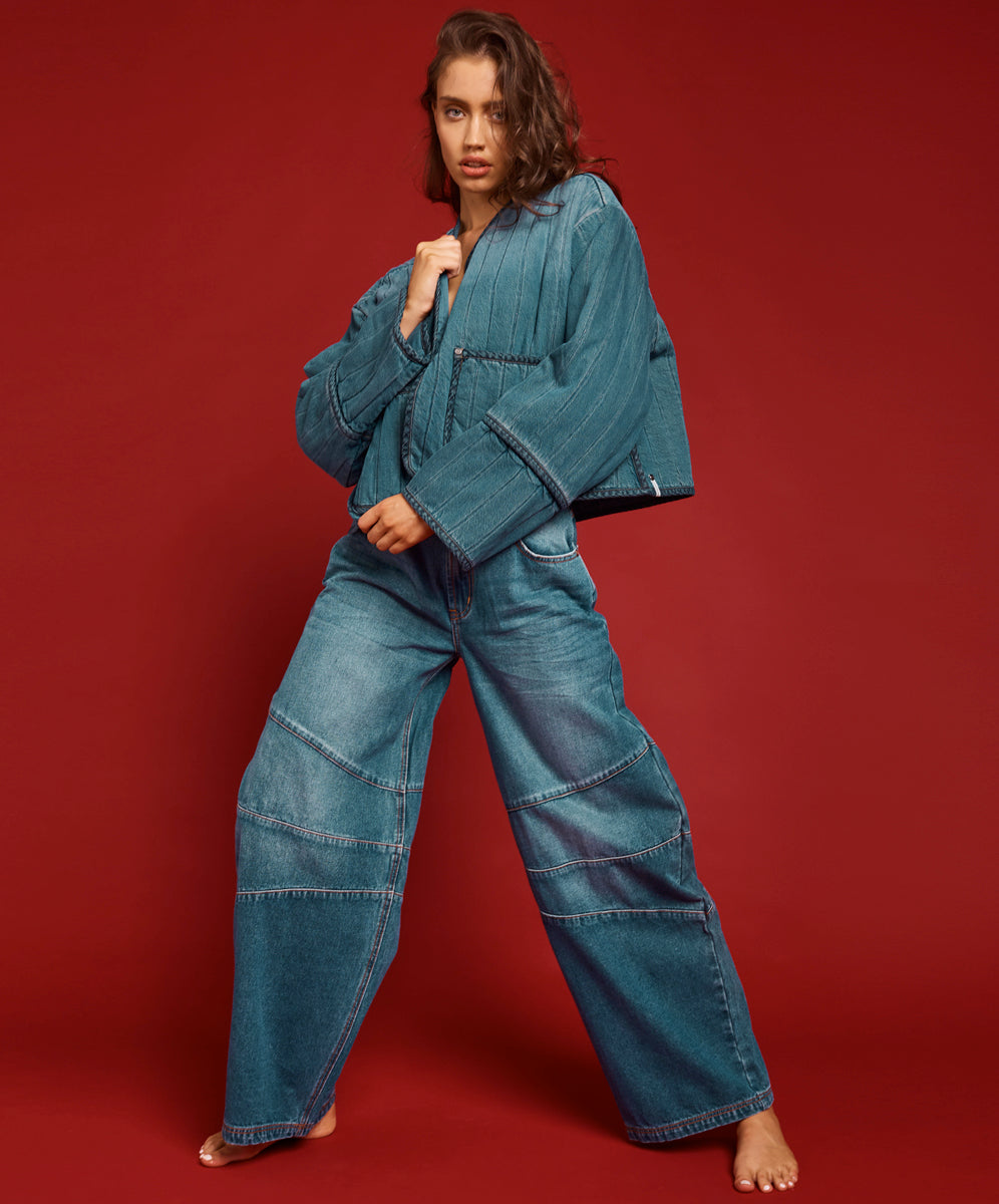 Barrel Mid Waist Wide Leg Denim Jeans - Deep Pacifica Blue | One