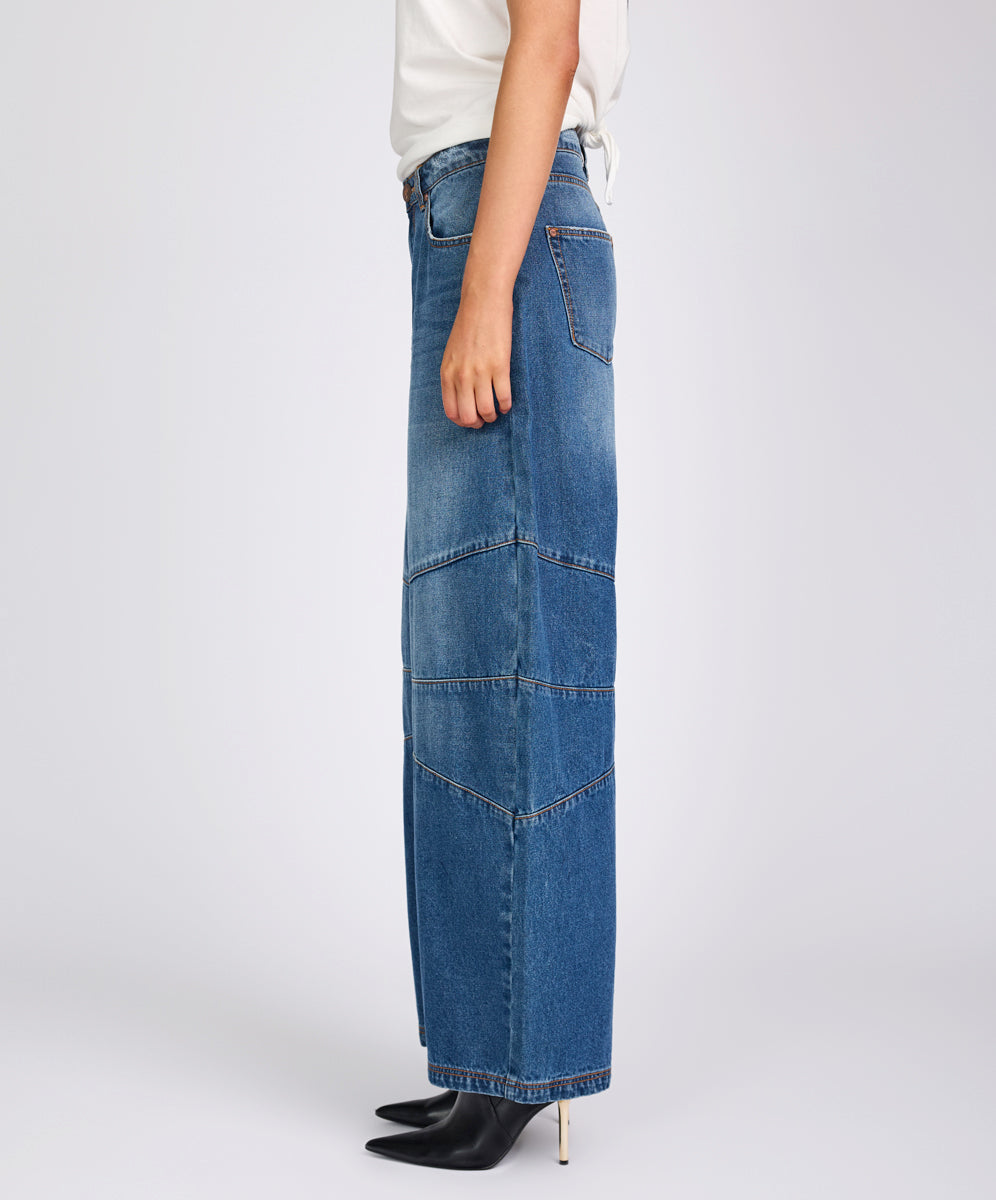 Barrel Mid Waist Wide Leg Denim Jeans - Deep Pacifica Blue | One