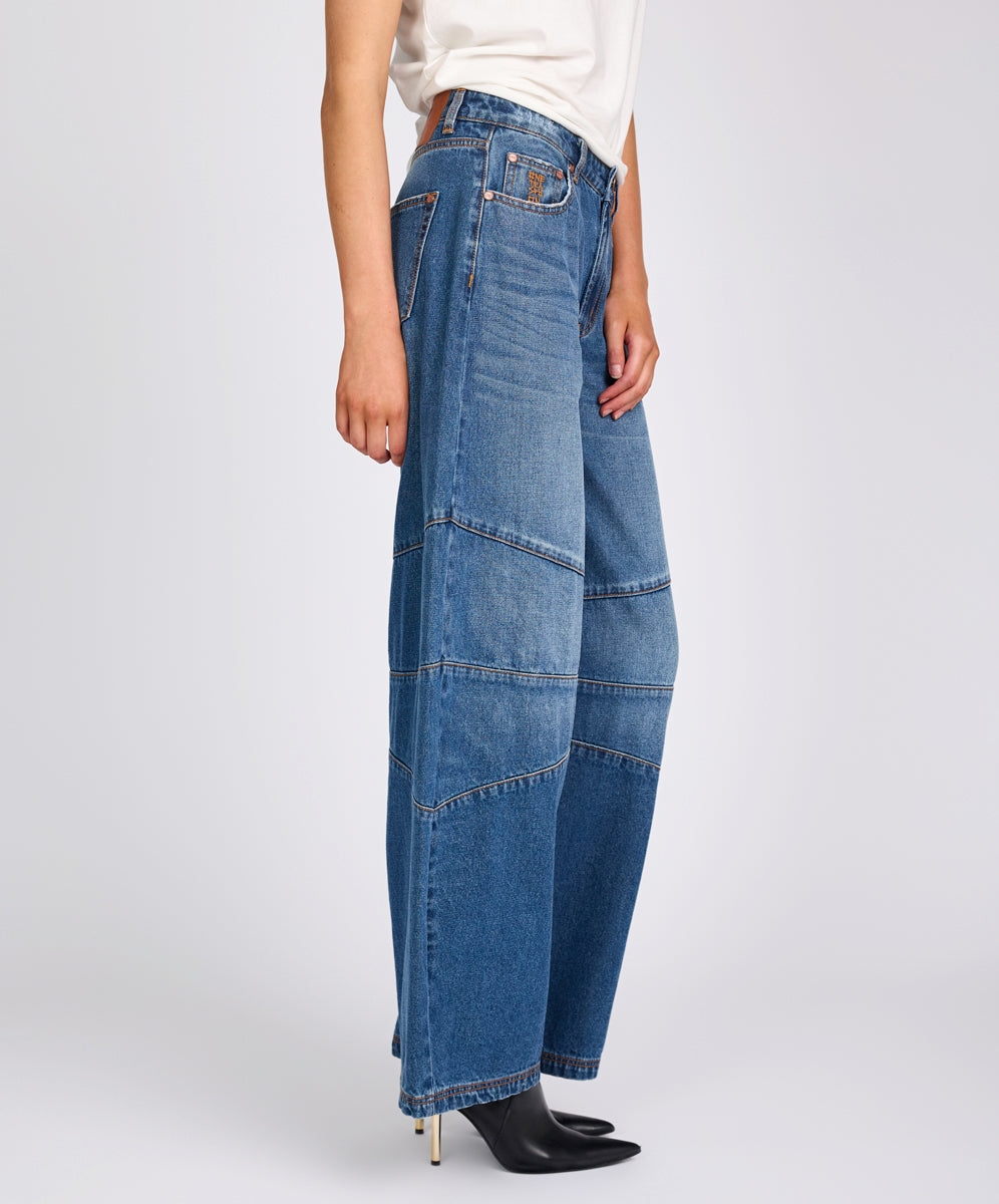 Barrel Mid Waist Wide Leg Denim Jeans - Deep Pacifica Blue