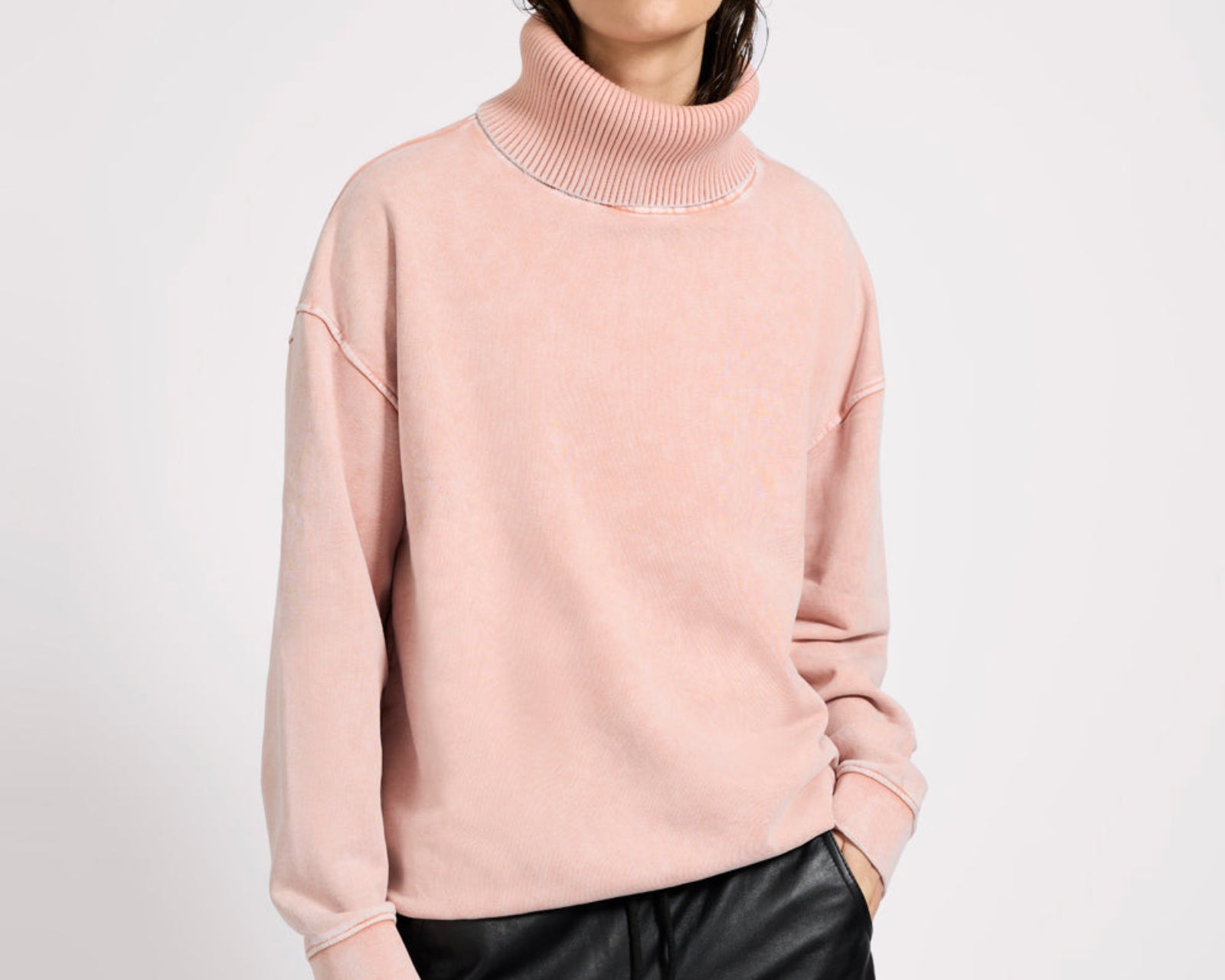 Fleece Roll Neck Sweater - Blush Pink