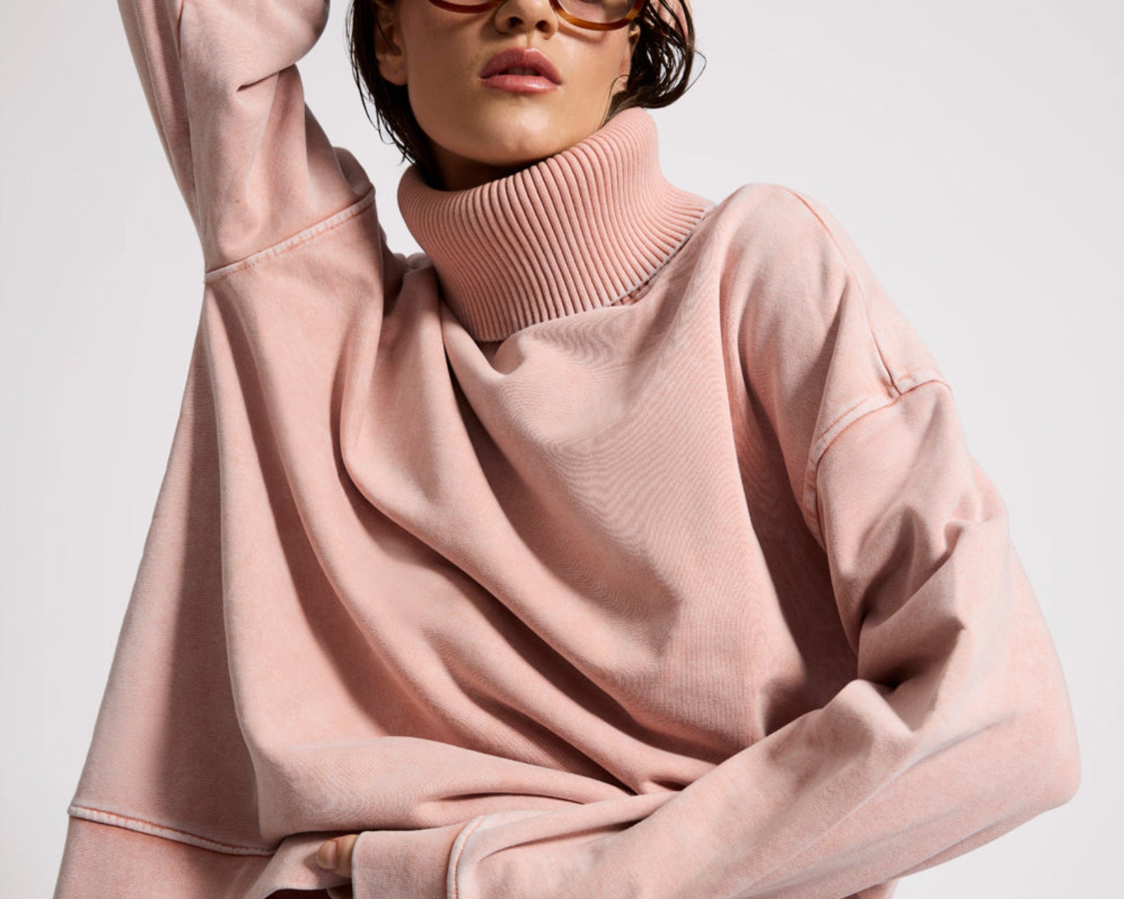 Fleece Roll Neck Sweater - Blush Pink